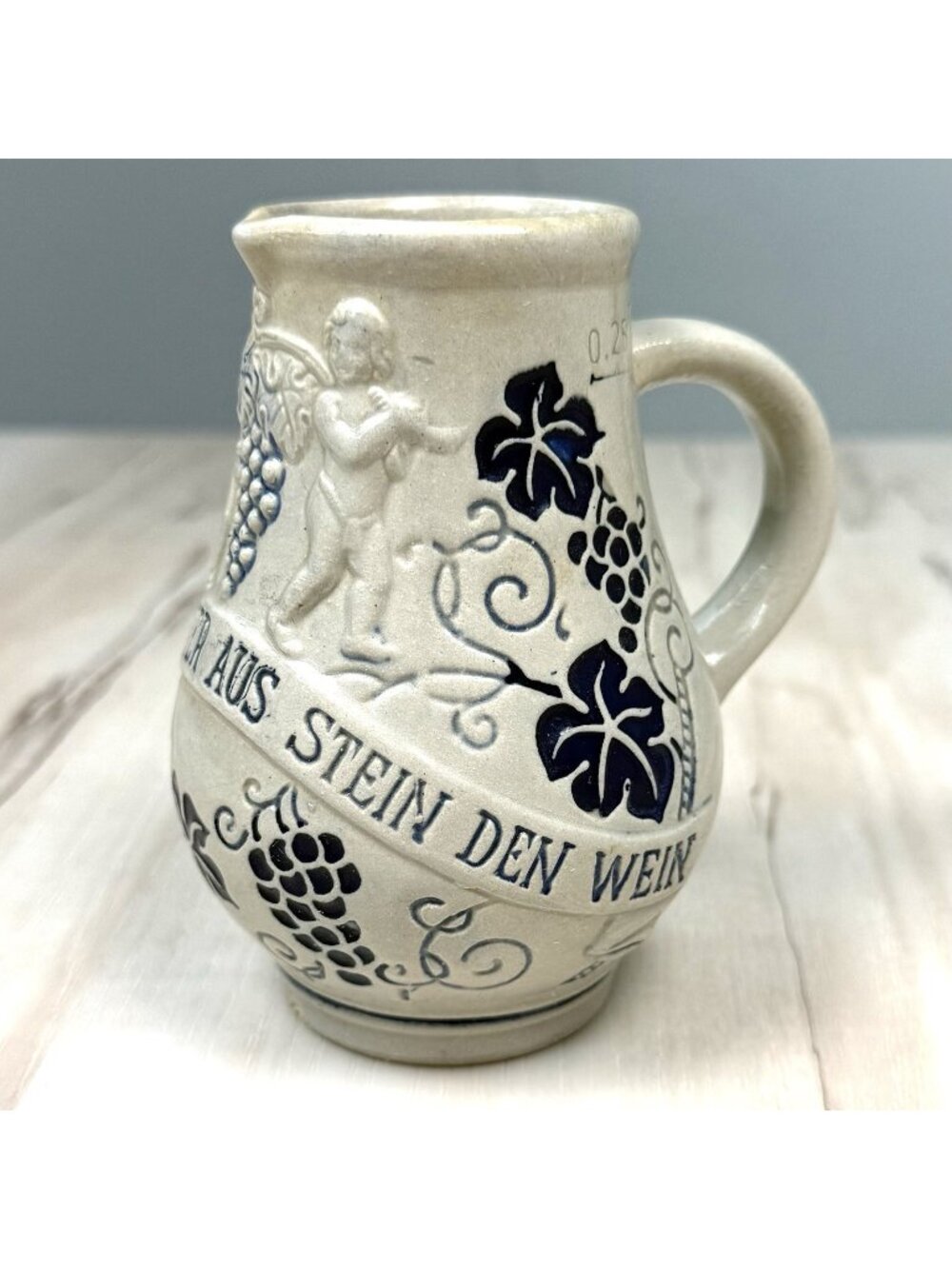 VTG WICK-WERKE German Stoneware 0.25L WINE PITCHER Embossed Pottery Jug MARKED